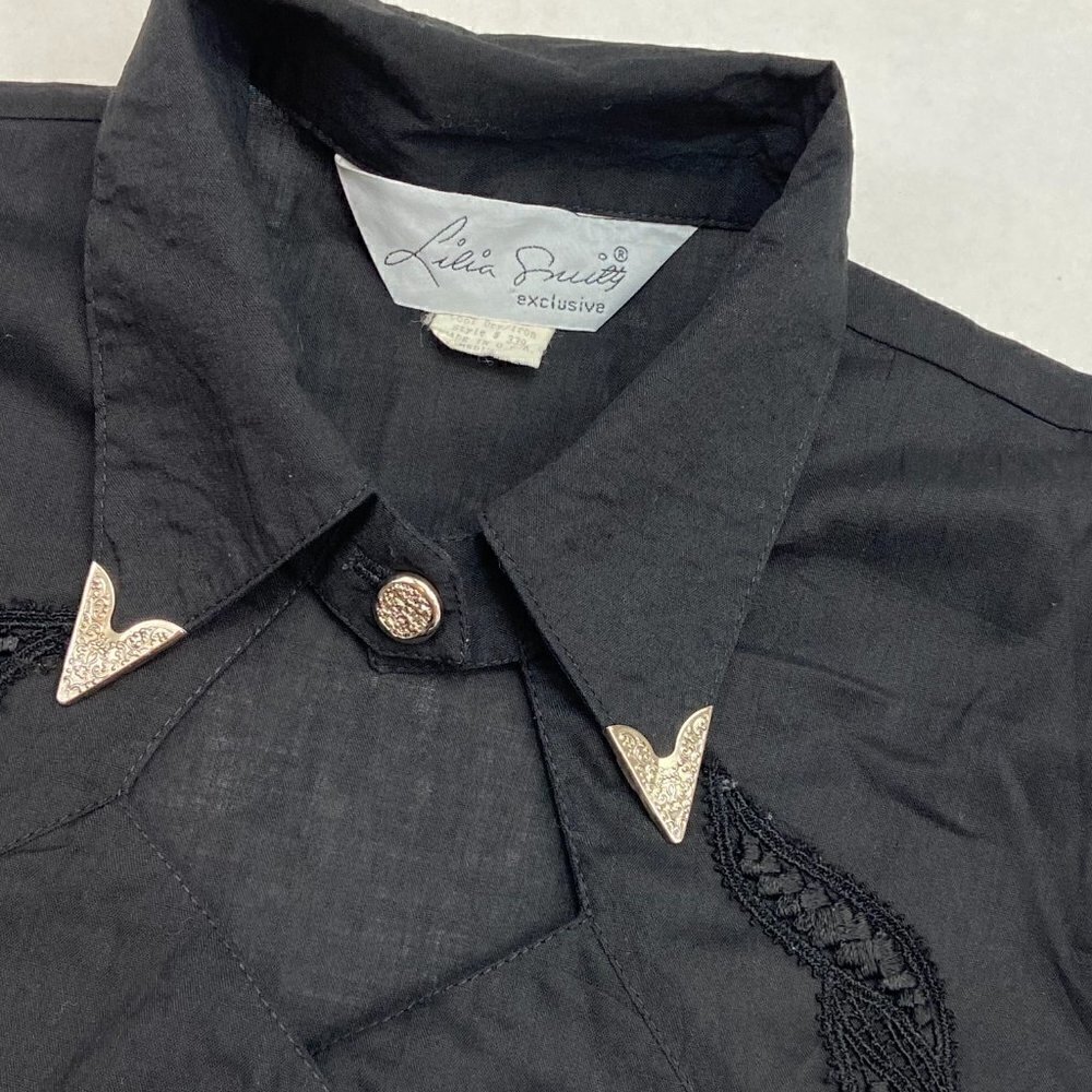 Lilia Smith Exclusive Black Western Long Sleeve Shirt Blouse, M - Picture 3 of 8